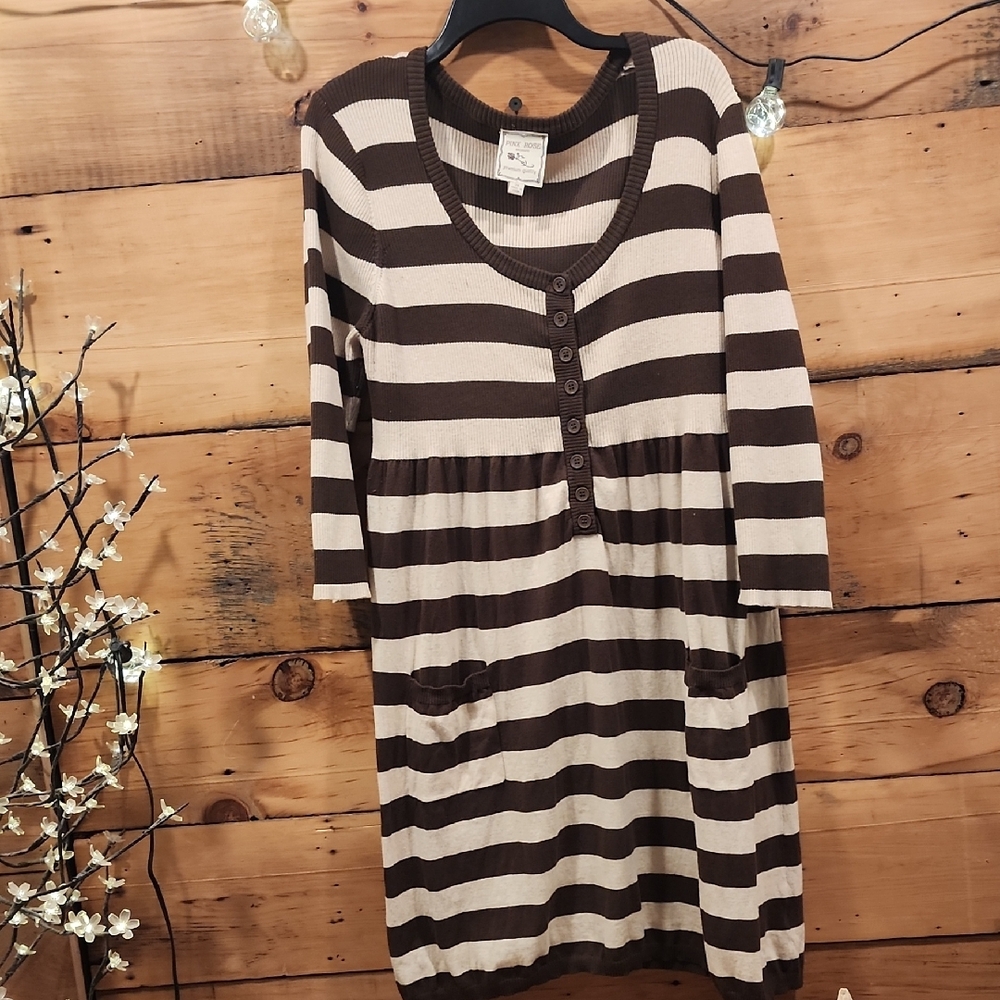 Pink Rose White and Black Long Sleeve Babydoll Dress